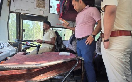 कोंडागांव में यात्री बसों की जांच, सुरक्षा मानकों का उल्लंघन करने पर 9 बसों से वसूला गया जुर्माना