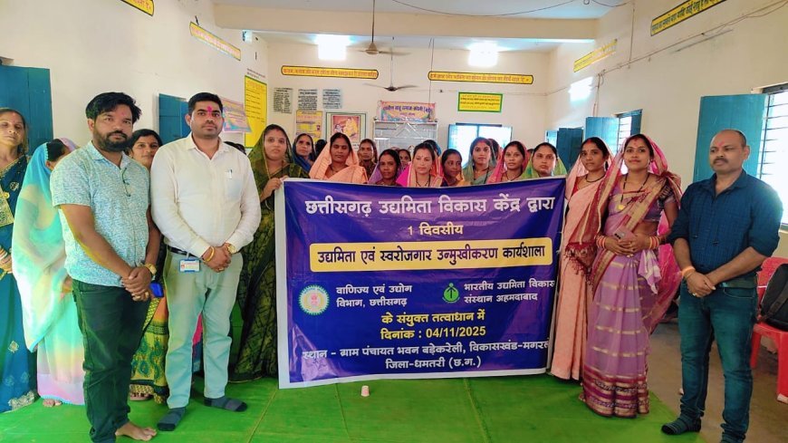 महिला सशक्तिकरण की दिशा में बड़ा कदम: ग्राम करेलीबड़ा, धमतरी में उद्यमिता एवं स्वरोजगार पर एक दिवसीय कार्यशाला का सफल आयोजन
