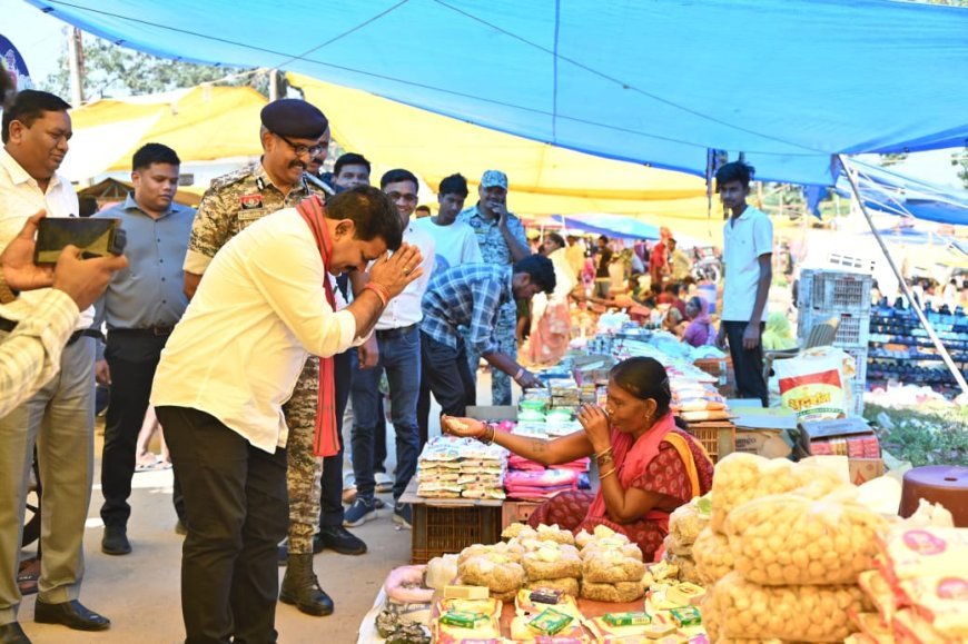 उपमुख्यमंत्री विजय शर्मा पहुंचे गीदम बाजार — ग्रामीणों ने नक्सल भय से मुक्ति पर जताया आभार