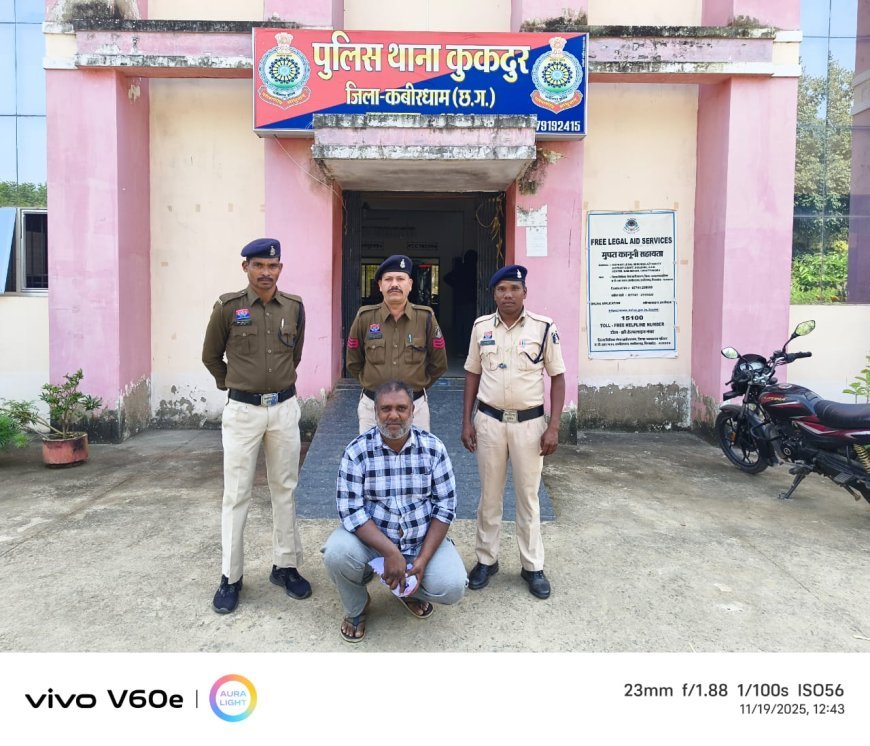 कबीरधाम पुलिस की बड़ी कार्रवाई: अवैध शराब परिवहन का फरार आरोपी धर्मेन्द्र उर्फ सोनू सारीवान गिरफ्तार