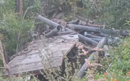 पाइप से भरा ट्रक अनियंत्रित होकर खाई में गिरा, ड्राइवर की दबने से दर्दनाक मौत, वाहन हुआ चकनाचूर