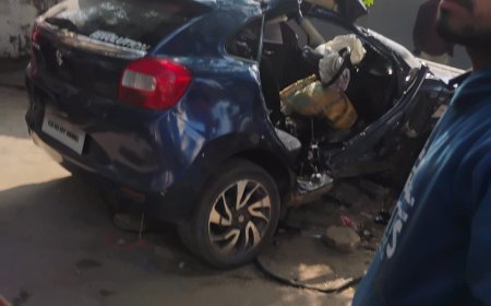 तेज रफ्तार बलेनो कार पेड़ से टकराई, चालक की मौत, एक युवक गंभीर — एंबुलेंस देरी पर उठे सवाल