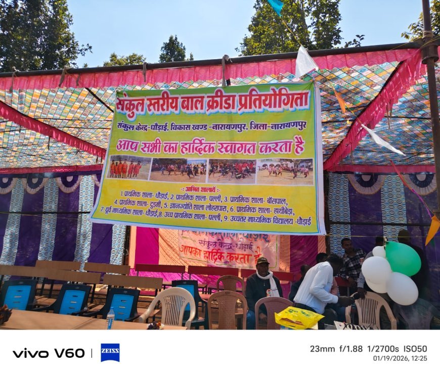 नारायणपुर के ग्राम धौड़ाई में तीन दिवसीय संकुल स्तरीय बाल क्रीड़ा प्रतियोगिता का शुभारंभ