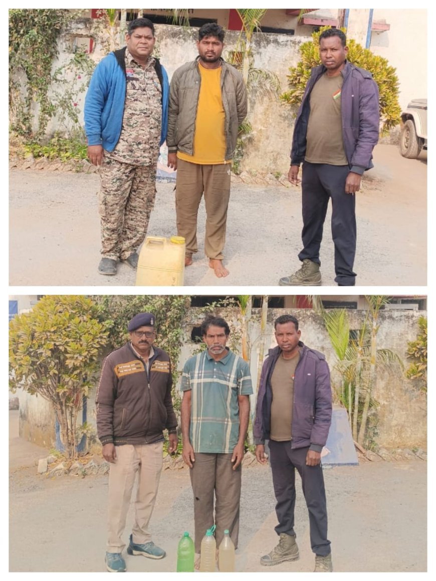धमतरी पुलिस की बड़ी कार्रवाई: अवैध महुआ शराब बेचते दो आरोपी गिरफ्तार, 16 लीटर शराब जप्त