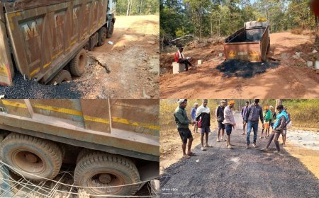 नारायणपुर में घटिया सड़क निर्माण का आरोप, एक महीने में उखड़ने लगी सड़क और ढही पुलिया