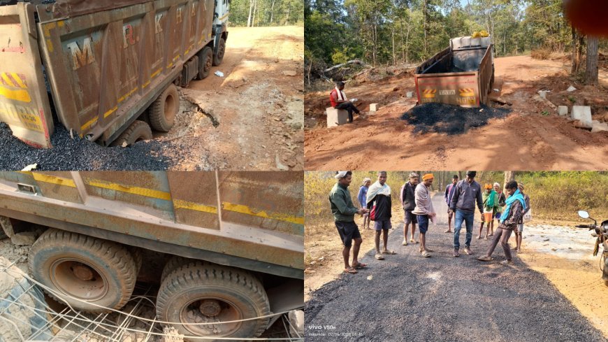 नारायणपुर में घटिया सड़क निर्माण का आरोप, एक महीने में उखड़ने लगी सड़क और ढही पुलिया