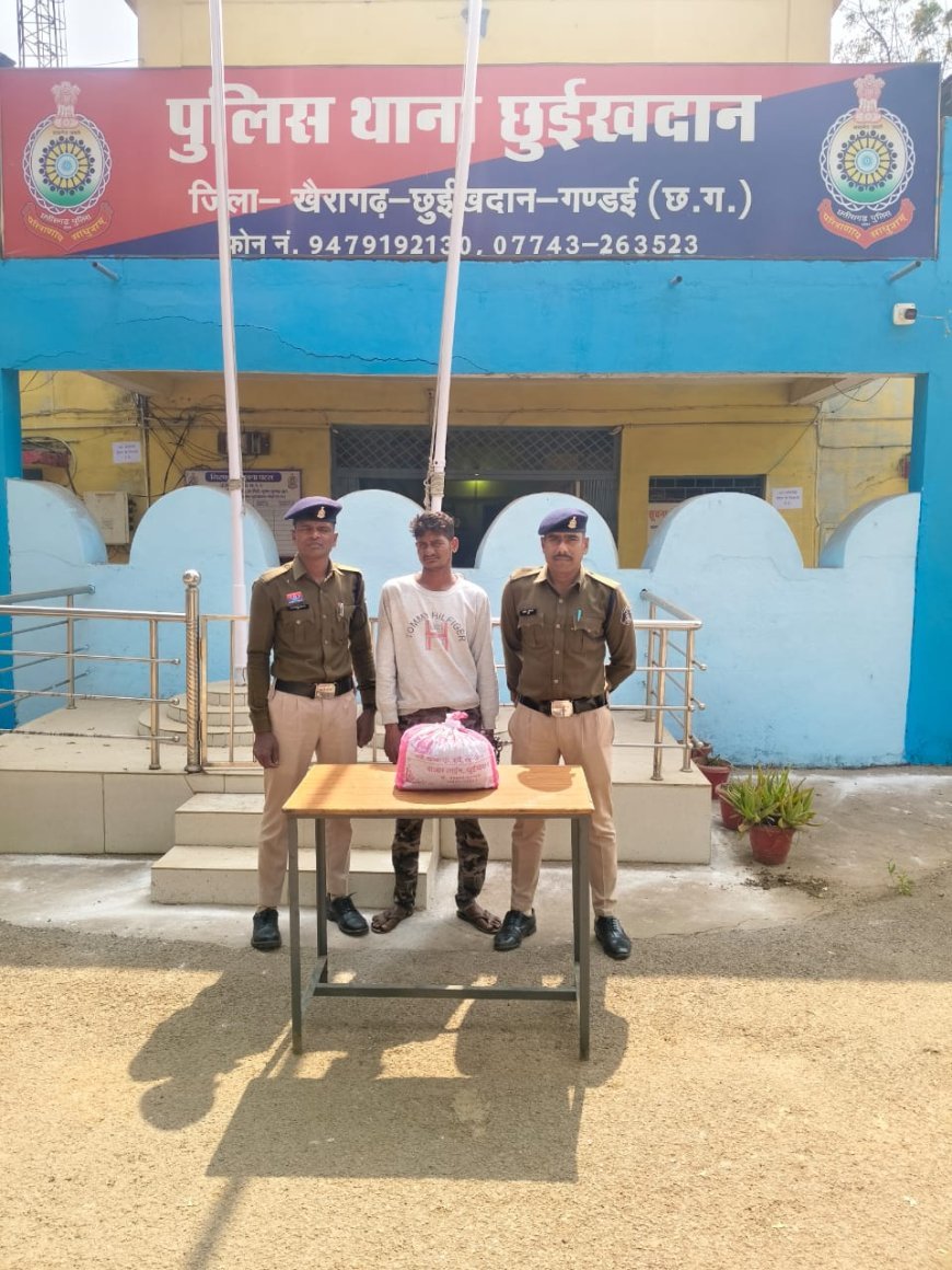 छुईखदान पुलिस की कार्रवाई: गांजा बेचने वाला आरोपी गिरफ्तार, 1.77 किलो मादक पदार्थ जब्त