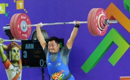 खेलो इंडिया ट्राइबल गेम्स 2026: 94 किग्रा वर्ग में अरुणाचल के लालू ताकू ने जीता स्वर्ण