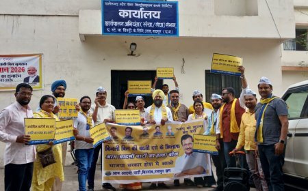 बिजली दर वृद्धि के विरोध में आम आदमी पार्टी का बिरगांव में प्रदर्शन, बिजली ऑफिस का किया घेराव