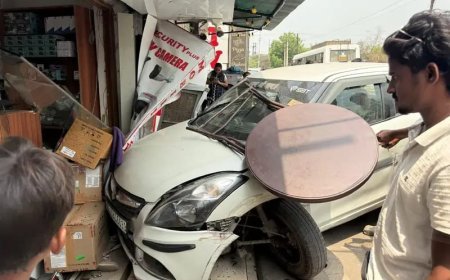 तेज रफ्तार कार मोबाइल दुकान में घुसी, तीन नशेड़ी युवक गिरफ्तार