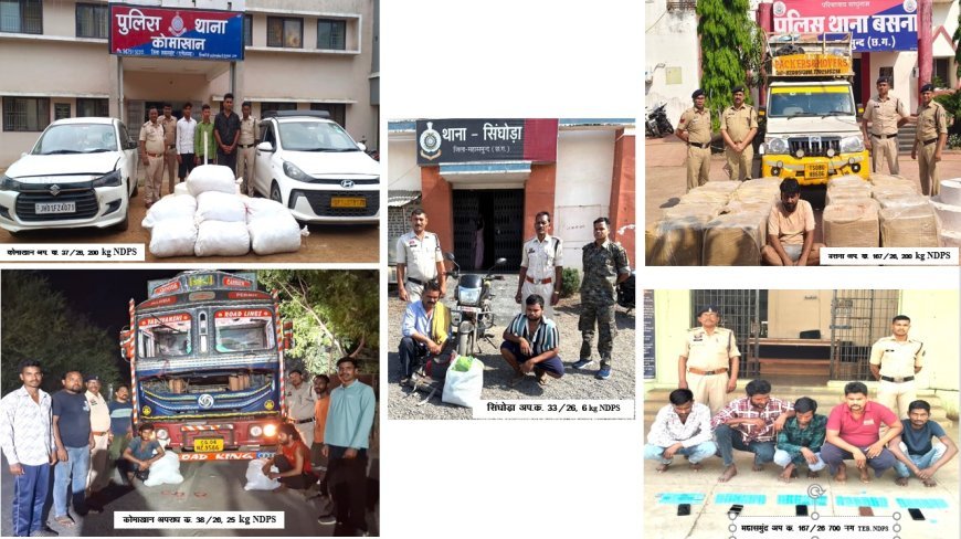 महासमुंद पुलिस की बड़ी कार्रवाई: 10 घंटे में 4 करोड़ से ज्यादा का गांजा जब्त, 13 तस्कर गिरफ्तार