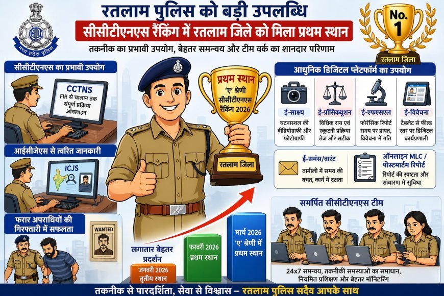 डिजिटल पुलिसिंग में रतलाम अव्वल: CCTNS रैंकिंग में ‘ए’ श्रेणी में पहला स्थान