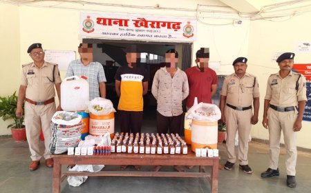 खैरागढ़ में मिलावटी शराब फैक्ट्री का भंडाफोड़, 4 आरोपी गिरफ्तार, भारी मात्रा में नकली सामग्री जब्त