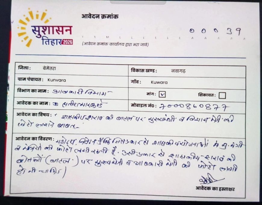 बेमेतरा में शराब की बोतलों पर मुख्यमंत्री की फोटो लगाने की मांग, आवेदन हुआ वायरल