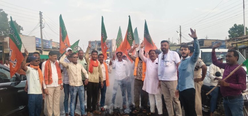 राहुल गांधी की टिप्पणी के विरोध में अर्जुंदा में भाजयुमो का प्रदर्शन, फूंका पुतला