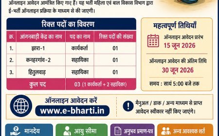 नारायणपुर में आंगनबाड़ी कार्यकर्ता और सहायिका के 3 पदों पर भर्ती, 30 जून तक ऑनलाइन आवेदन