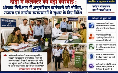 दाढ़ी में कलेक्टर की बड़ी कार्रवाई: औचक निरीक्षण में अनुपस्थित कर्मचारी को नोटिस, राजस्व एवं नगरीय व्यवस्थाओं में सुधार के निर्देश