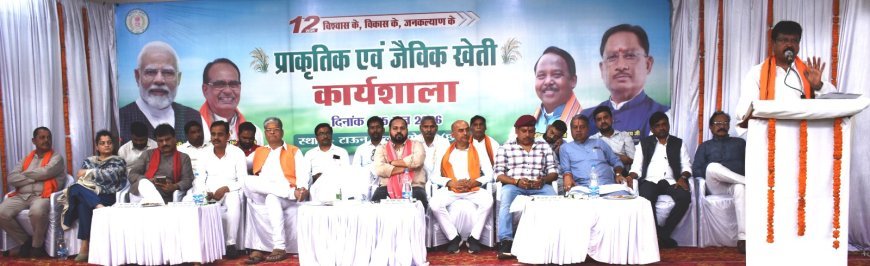 बेमेतरा में प्राकृतिक एवं जैविक खेती कार्यशाला आयोजित, किसानों ने लिया रसायन मुक्त खेती अपनाने का संकल्प