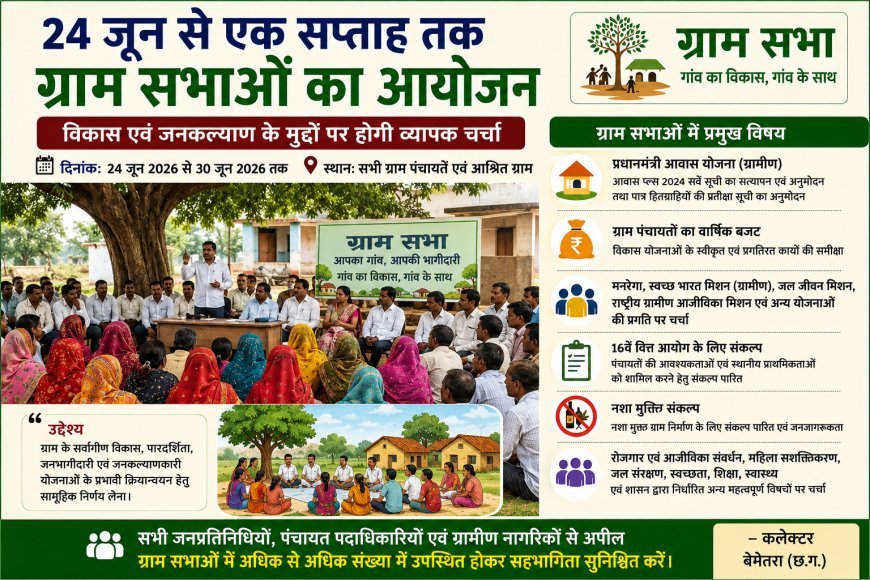 24 जून से एक सप्ताह तक ग्राम सभाओं का आयोजन, विकास एवं जनकल्याण के मुद्दों पर होगी व्यापक चर्चा