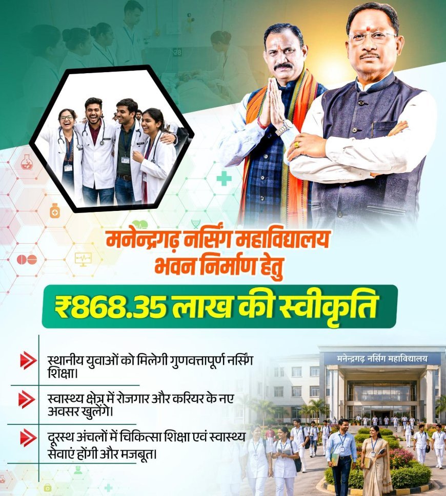 मनेन्द्रगढ़ में नर्सिंग महाविद्यालय भवन को मिली 8.68 करोड़ की स्वीकृति, स्वास्थ्य शिक्षा को मिलेगी नई उड़ान