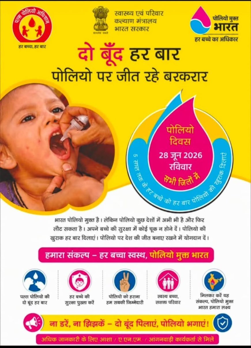 रविवार को 35.98 लाख बच्चों को पिलाई जाएगी पोलियो की दो बूंद, स्वास्थ्य विभाग की सभी तैयारियां पूरी