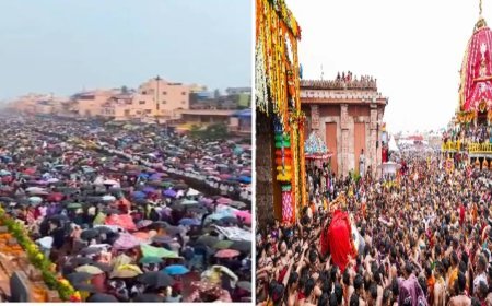 पुरी के बड़ादांड में उमड़ा आस्था का सैलाब, गुंडिचा मंदिर की ओर बढ़ा महाप्रभु जगन्नाथ का रथ 'नंदीघोष'