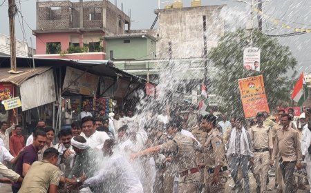 कन्नौद में मूंग तुलाई को लेकर कांग्रेस का हल्लाबोल, पुलिस ने वाटर कैनन चलाकर रोका प्रदर्शन