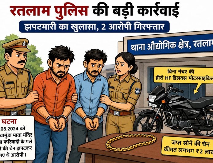 एक साल बाद चेन झपटमारी का खुलासा, रतलाम पुलिस ने दो आरोपी गिरफ्तार