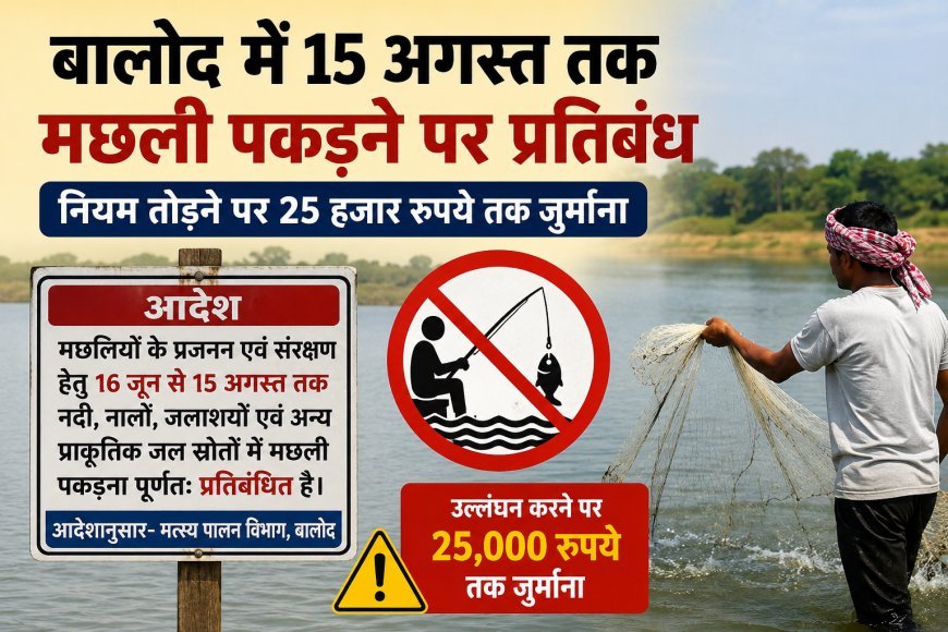 बालोद में 15 अगस्त तक मछली पकड़ने पर प्रतिबंध, उल्लंघन पर 25 हजार रुपये तक जुर्माना