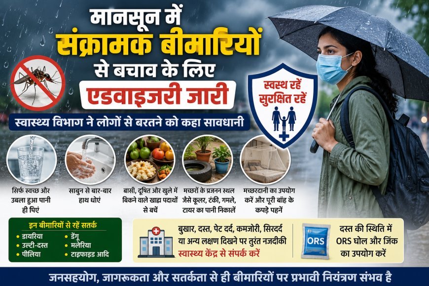 मानसून में संक्रामक बीमारियों से बचाव के लिए एडवाइजरी जारी, स्वास्थ्य विभाग ने लोगों से बरतने को कहा सावधानी