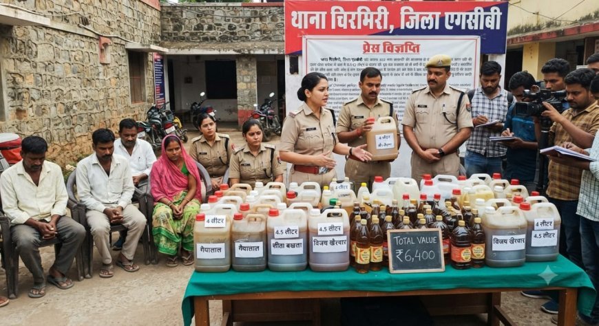 चिरमिरी पुलिस का अवैध शराब पर शिकंजा, 10 दिनों में 8 धंधेबाज गिरफ्तार, 32 लीटर महुआ शराब जब्त