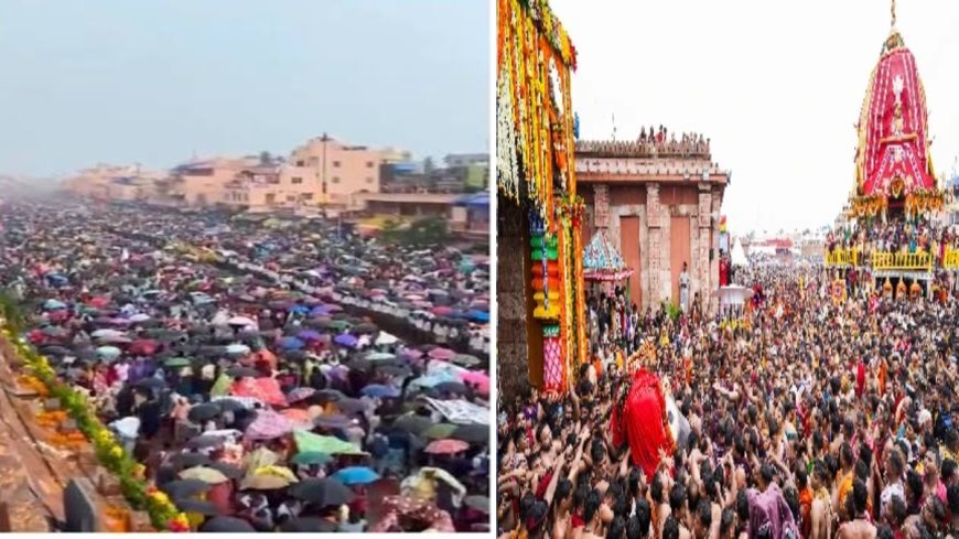 पुरी के बड़ादांड में उमड़ा आस्था का सैलाब, गुंडिचा मंदिर की ओर बढ़ा महाप्रभु जगन्नाथ का रथ 'नंदीघोष'