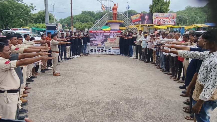 नेपानगर में नशा मुक्ति जागरूकता रैली, पुलिस ने दिलाई नशा छोड़ने की शपथ