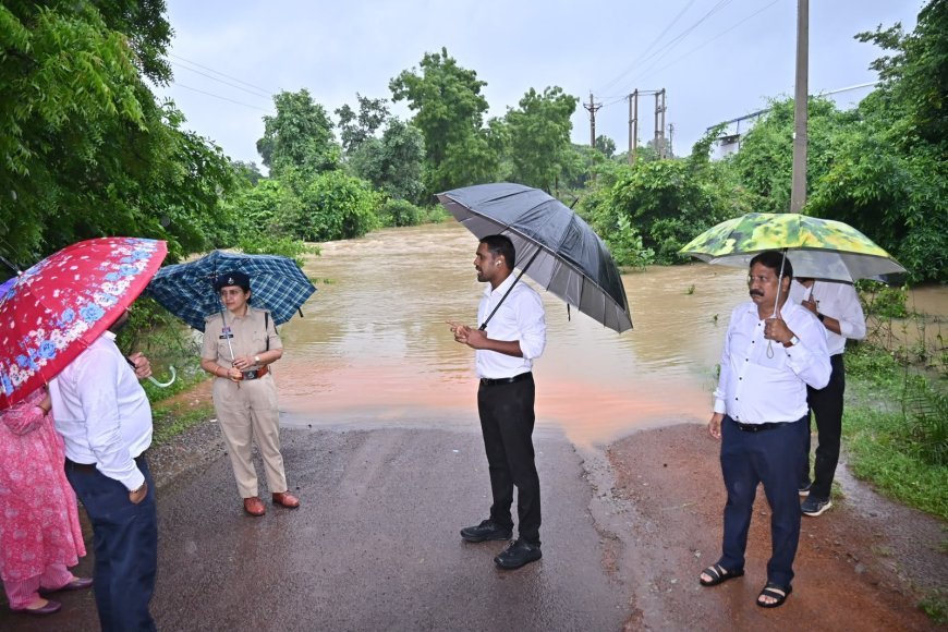 भारी वर्षा के बीच रपटा-नालों का कलेक्टर और एसपी ने किया निरीक्षण, जलमग्न मार्गों से दूर रहने की अपील