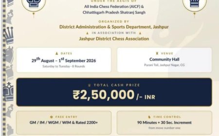जशपुर में पहली बार होगा अखिल भारतीय फिडे रेटेड शतरंज महासंग्राम, 29 अगस्त से शुरू होगी ‘चेकमेट एट जशपुर 2026’
