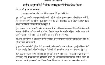 छत्तीसगढ़ के खिलाड़ियों को विश्वस्तरीय Sports Science Support दिलाने की पहल, बृजमोहन अग्रवाल ने लोकसभा में उठाया मुद्दा