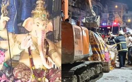 मुंबई के भूलेश्वर में 22 फीट ऊंची गणेश प्रतिमा गिरी, 2 की मौत, 5 घायल