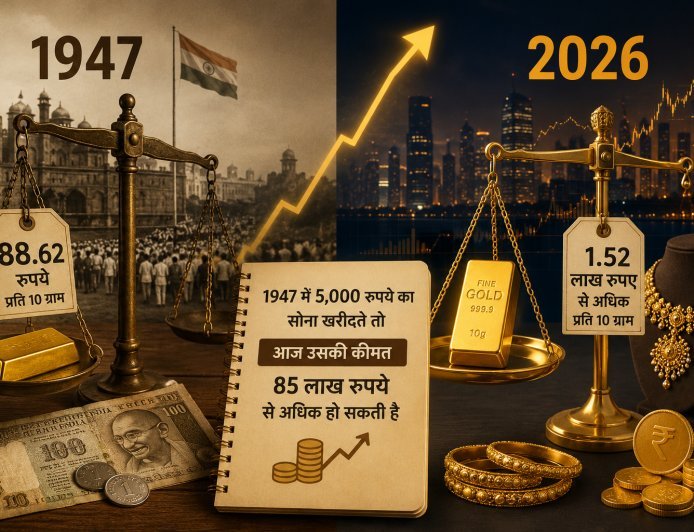 Gold Price 1947 vs 2026: 88 रुपये से 1.52 लाख पहुंचा 10 ग्राम सोना, जानिए 5,000 रुपये का निवेश आज कितना होता