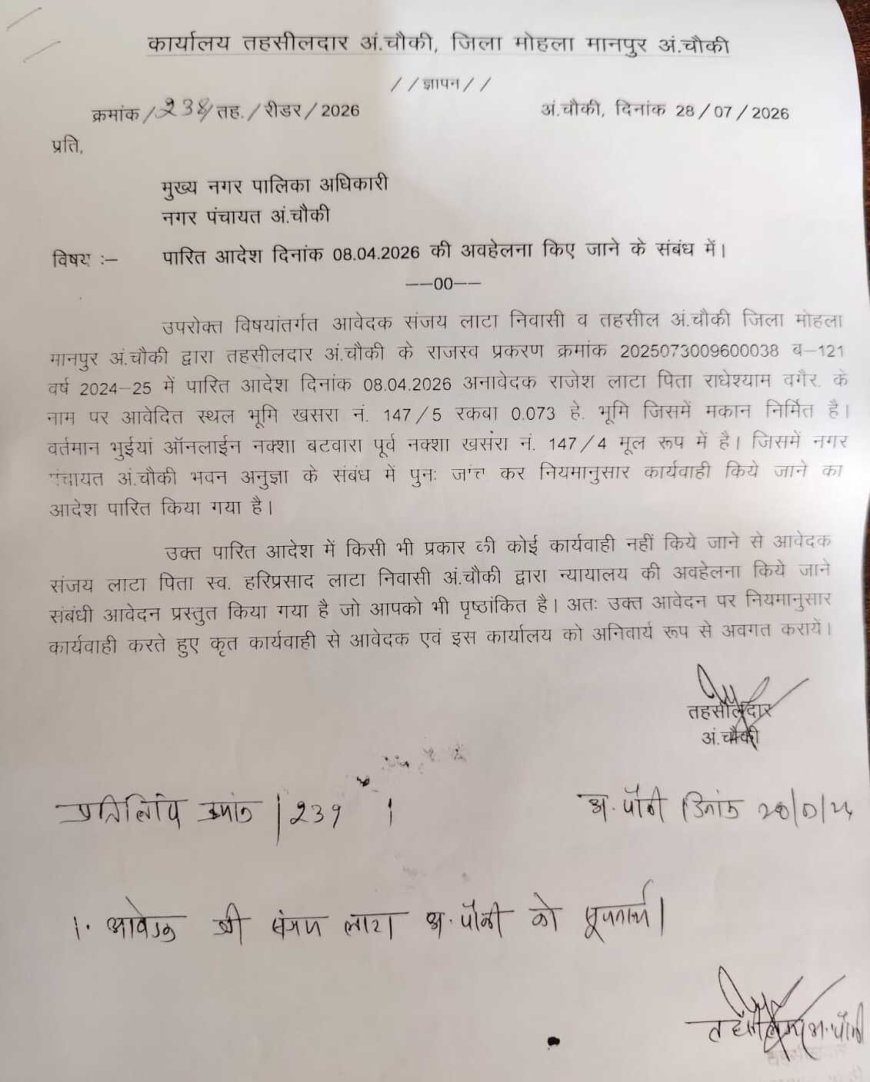 तहसीलदार के आदेश की अवहेलना पर सीएमओ को ज्ञापन, निर्माण मामले में कार्रवाई पर उठे सवाल