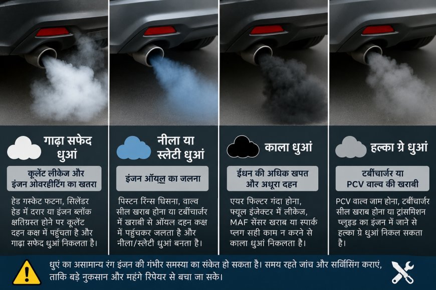 कार के साइलेंसर से निकल रहा है धुआं तो रंग देखकर पहचानें इंजन की छिपी खराबी