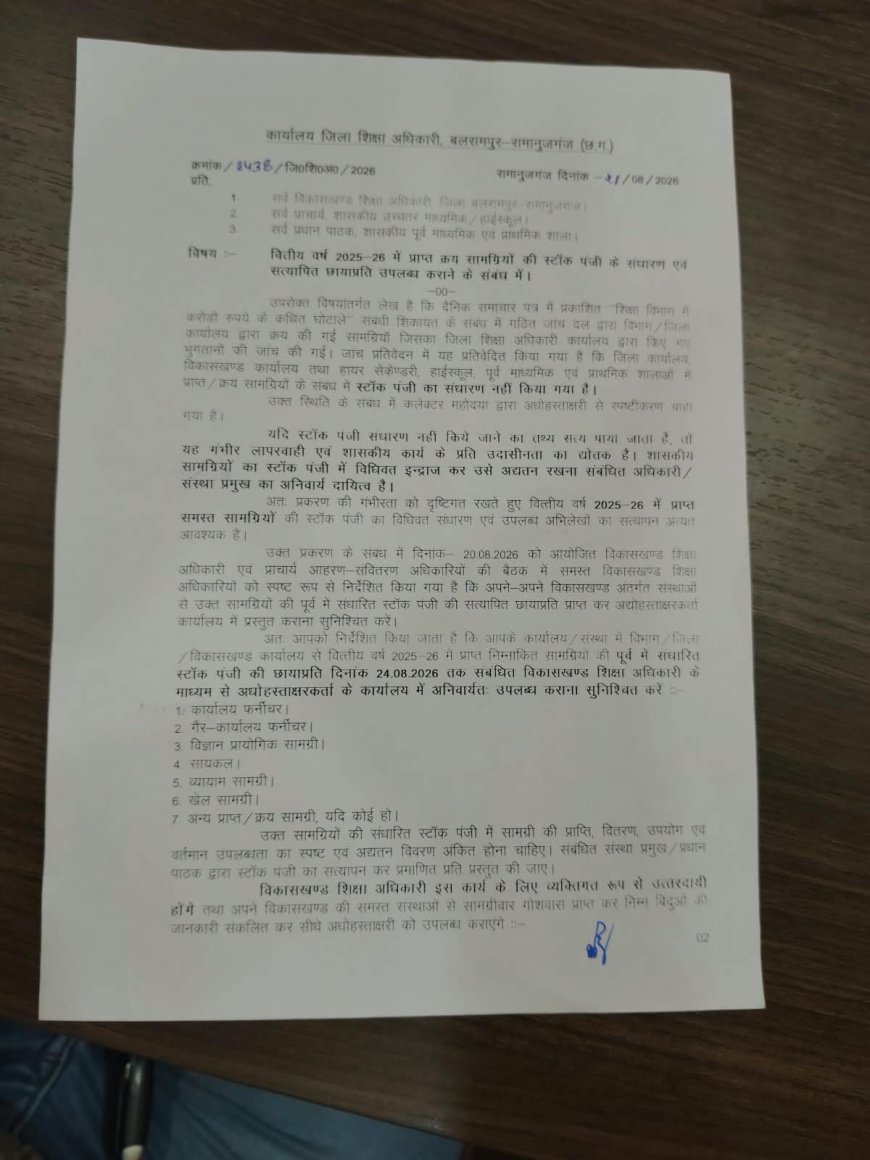 बलरामपुर शिक्षा विभाग में सामान की आपूर्ति को लेकर विवाद, बिना सामान पहुंचे सर्टिफिकेट बनवाने का आरोप