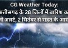 CG Weather Today: छत्तीसगढ़ के 28 जिलों में बारिश का यलो अलर्ट, 2 सितंबर से राहत के आसार