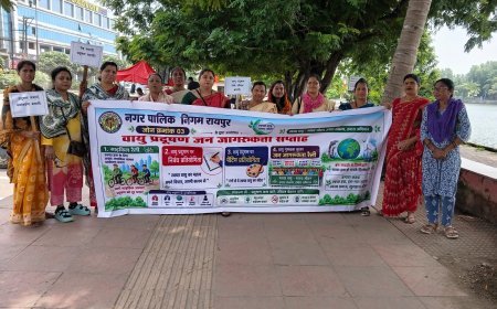 तेलीबांधा तालाब मरीन ड्राइव में वायु गुणवत्ता सुधार को लेकर जागरूकता अभियान, छात्रों को बताए प्रदूषण से बचाव के उपाय