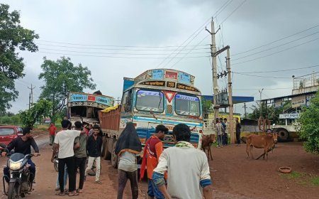 दुर्ग-बालोद मार्ग पर आयरन ओर लदे दो ट्रकों में भिड़ंत, सड़क किनारे खड़े ट्रक को पीछे से मारी टक्कर