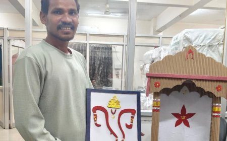 वेस्ट पेपर और पुठ्ठे से यशवंत सपहा ने बनाई आकर्षक कलाकृतियां, गणपति और मंदिर की प्रतिकृतियां उकेरी
