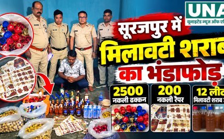 सूरजपुर में मिलावटी शराब का भंडाफोड़, 2500 नकली ढक्कन और 200 रैपर समेत 12 लीटर शराब जब्त