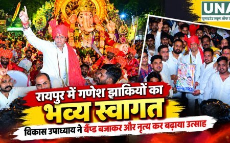 रायपुर में गणेश झांकियों का स्वागत, विकास उपाध्याय ने बैण्ड बजाकर और नृत्य कर बढ़ाया उत्साह