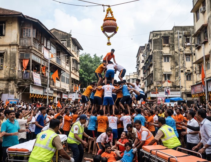 मुंबई में दही हांडी उत्सव के दौरान बड़ा हादसा, मानव पिरामिड से गिरकर गोविंदा की मौत; 376 घायल