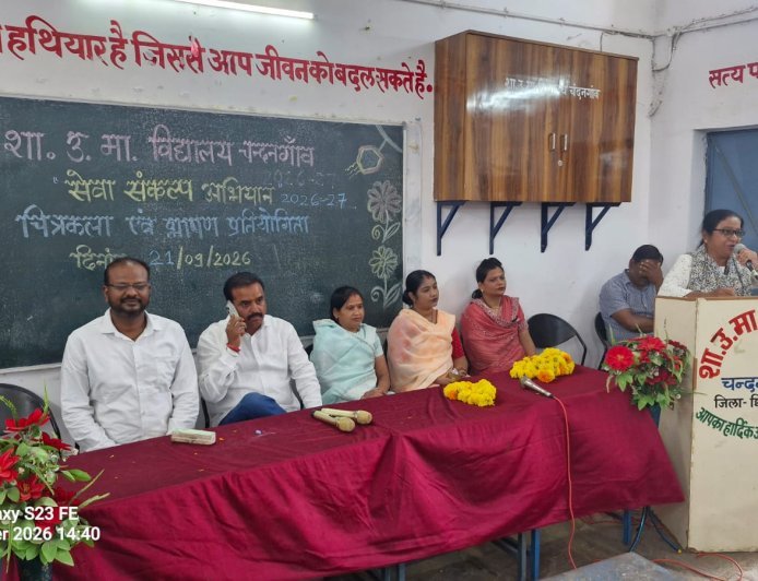 चंदनगांव में विद्यार्थियों ने चित्रों के जरिए दिखाया विकसित भारत 2047 का सपना