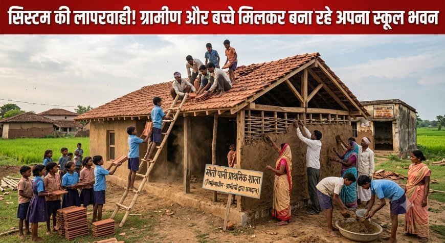 गरियाबंद में सिस्टम की नाकामी, ग्रामीण और स्कूली बच्चे मिलकर कच्चे मकान को बना रहे स्कूल भवन
